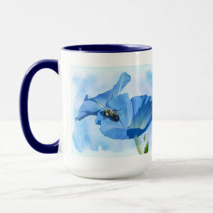 Blue Morning Glory and Bumblebee Mug