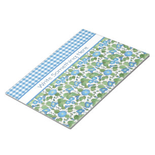 Blue Morning Glory and Check Gingham Notepad