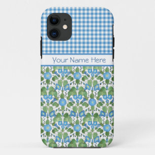 Blue Morning Glory and Gingham iPhone 5/5s Case