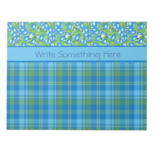 Blue Morning Glory and Plaid Notepad or Jotter