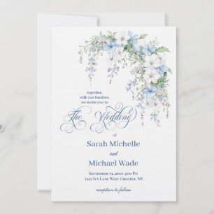 Blue Morning Glory Calligraphy Wedding Invitation