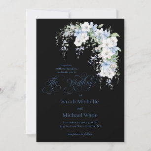 Blue Morning Glory Calligraphy Wedding Invitation