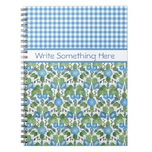 Blue Morning Glory, Check Gingham Spiral Notebook