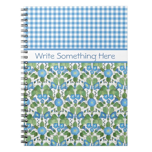 Blue Morning Glory, Check Gingham Spiral Notebook (Front)