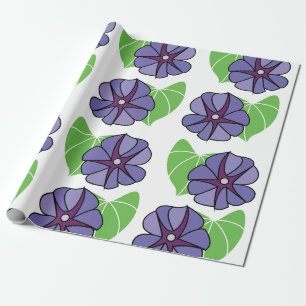 Blue Morning Glory Flowers Floral Wrapping Paper