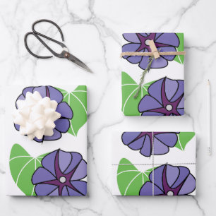Blue Morning Glory Flowers Floral Wrapping Paper Sheet