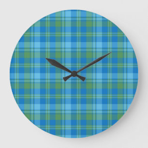 Blue Morning Glory Plaid Round Wall Clock