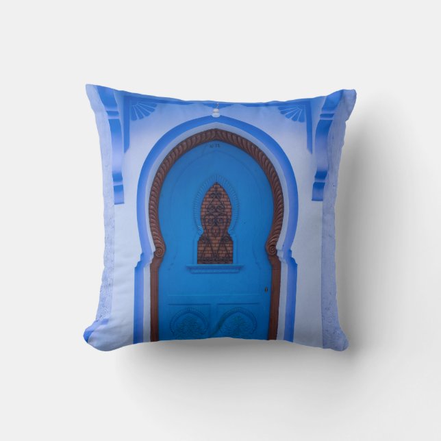 Blue Moroccan Door Throw Pillow (Front)