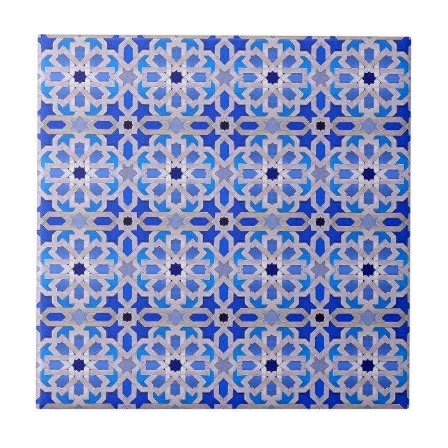 Blue Moroccan Geometric Pattern Tile (Front)