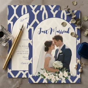Blue Moroccan Lattice Arch Just Married Photo  Invitation