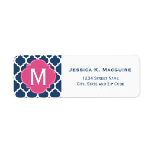 Blue Moroccan Lattice Pink Monogram Quatrefoil