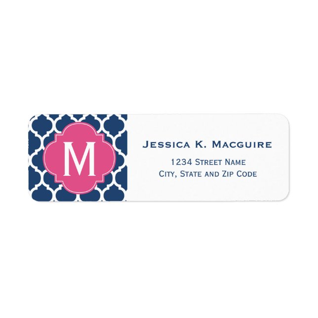 Blue Moroccan Lattice Pink Monogram Quatrefoil (Front)