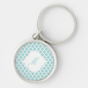 Blue Moroccan Pattern with Monogram Keychains