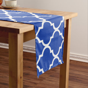 Blue Moroccan Quatrefoil Lattice Pattern Short Table Runner