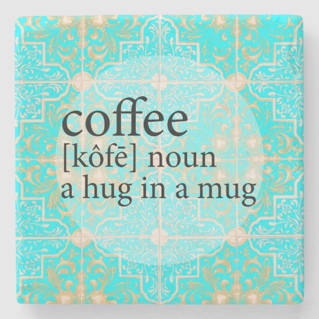 Blue Moroccan Tile Coffee Hug in a Mug Stone Coaster (Front)