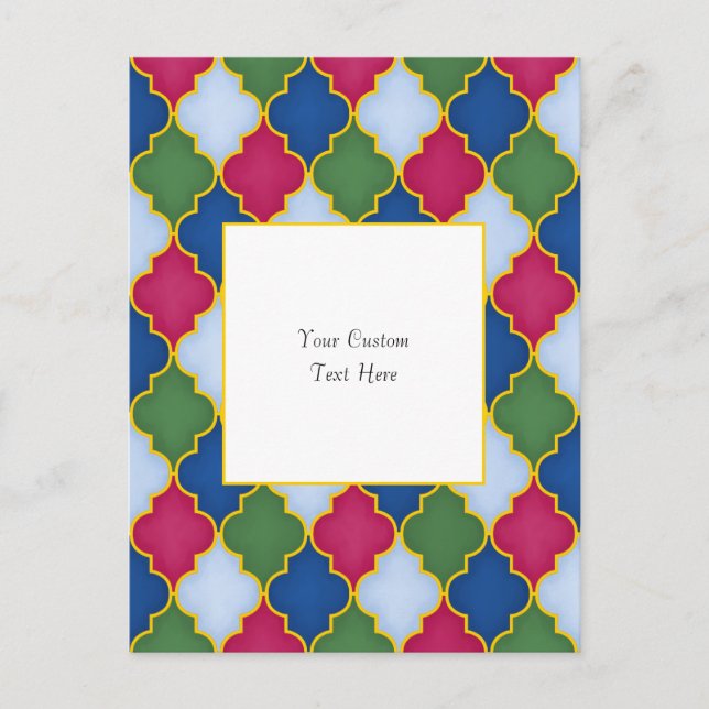 Blue Moroccan Tile Elegant Custom Postcard (Front)