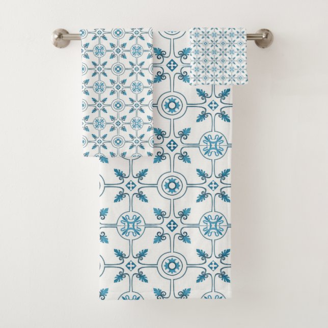 Blue Moroccan Tile Pattern   Bath Towel Set (Insitu)