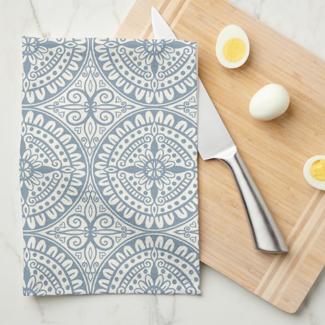 Blue Moroccan Tile Pattern Kitchen Towel (Quarter Fold)