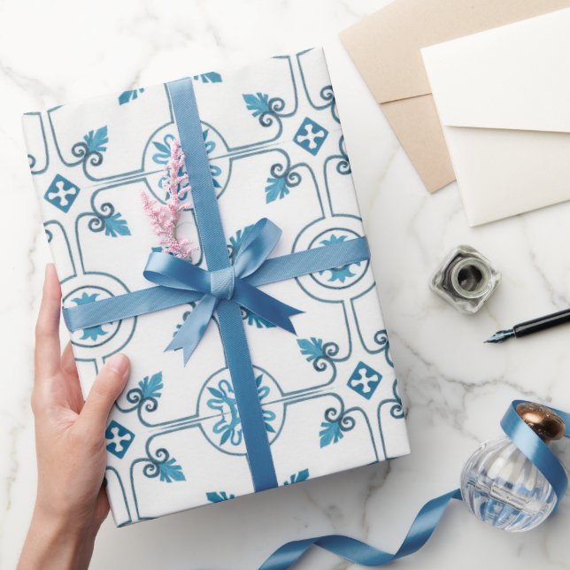 Blue Moroccan Tile Pattern Wrapping Paper (Gifting)