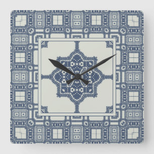 Blue Moroccan Tile   Square Wall Clock