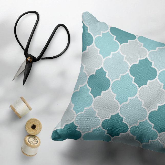 Blue Moroccan Trellis, Latticework, Quatrefoil Accent Pillow (Creator Uploaded)
