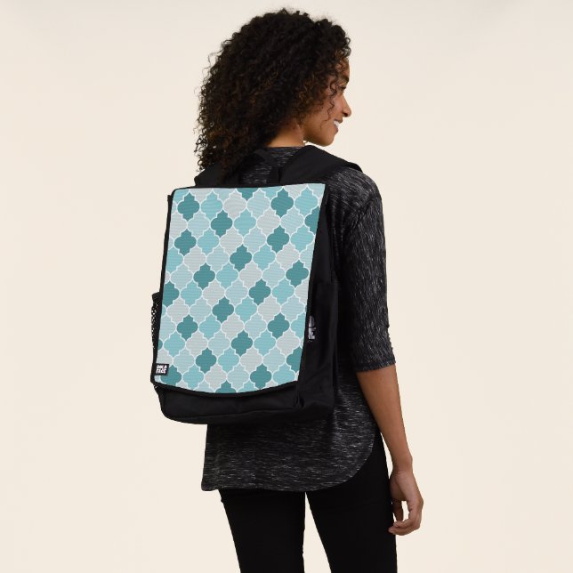 Blue Moroccan Trellis, Latticework, Quatrefoil Backpack (Worn)