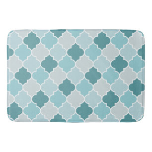 Blue Moroccan Trellis, Latticework, Quatrefoil Bath Mat