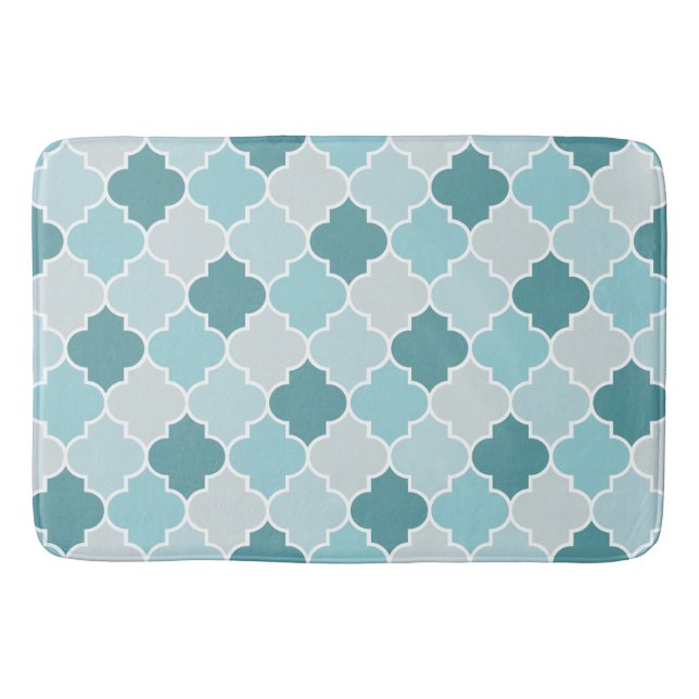 Blue Moroccan Trellis, Latticework, Quatrefoil Bath Mat (Front)