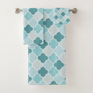 Blue Moroccan Trellis, Latticework, Quatrefoil Bath Towel Set