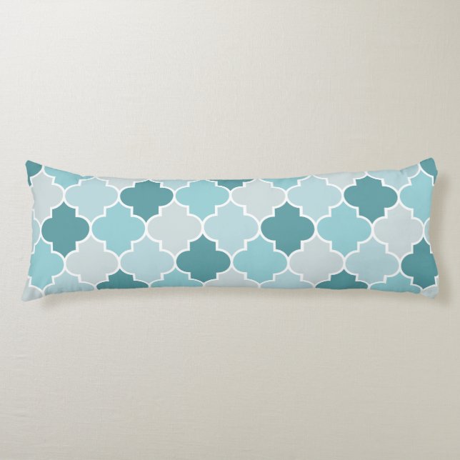 Blue Moroccan Trellis, Latticework, Quatrefoil Body Pillow (Front)