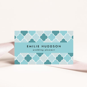 Blue Moroccan Trellis, Latticework, Quatrefoil Business Card
