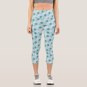 Blue Moroccan Trellis, Latticework, Quatrefoil Capri Leggings