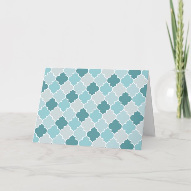Blue Moroccan Trellis, Latticework, Quatrefoil Card (Front)
