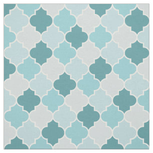 Blue Moroccan Trellis, Latticework, Quatrefoil Fabric