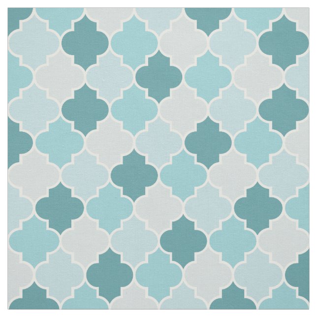 Blue Moroccan Trellis, Latticework, Quatrefoil Fabric (Swatch)
