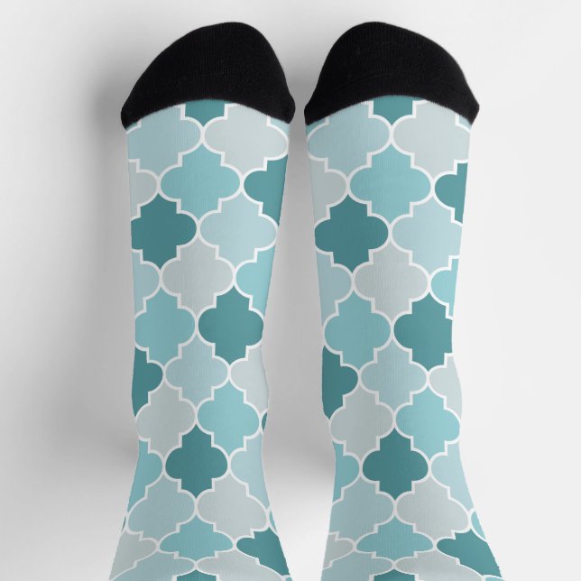 Blue Moroccan Trellis, Latticework, Quatrefoil Socks (Top)