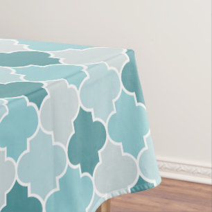 Blue Moroccan Trellis, Latticework, Quatrefoil Tablecloth