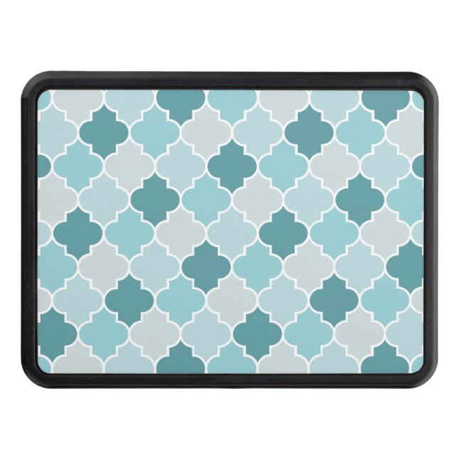 Blue Moroccan Trellis, Latticework, Quatrefoil Trailer Hitch Cover (Front)