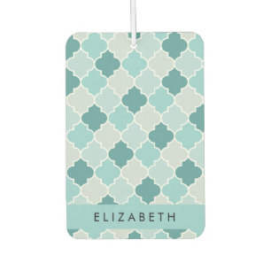 Blue Moroccan Trellis, Quatrefoil, Your Name Air Freshener