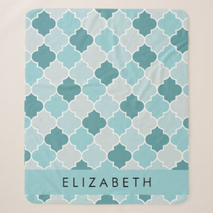 Blue Moroccan Trellis, Quatrefoil, Your Name Sherpa Blanket