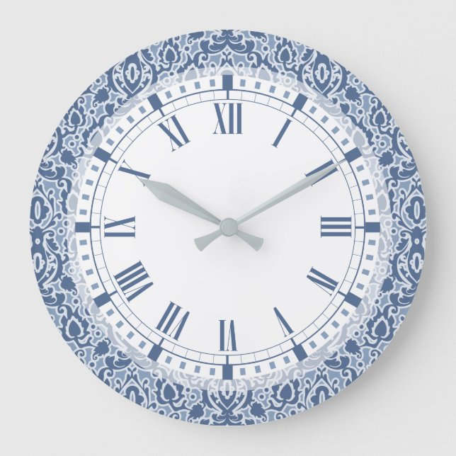 Blue Morocco Elegant Casbah Damask Large Clock (Front)