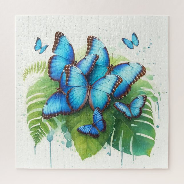 Blue Morpho Butterflies Gathering REF256 - Waterco Jigsaw Puzzle (Vertical)