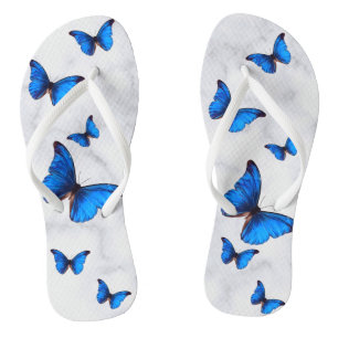 Blue Morpho Butterflies in Flight Marbled Flip Flops