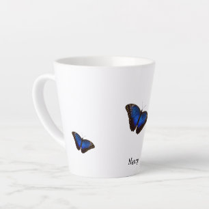 Blue Morpho Butterflies Personalized Text Latte Mug