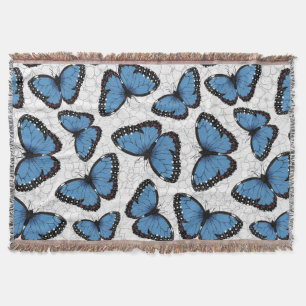 Blue morpho butterflies throw blanket