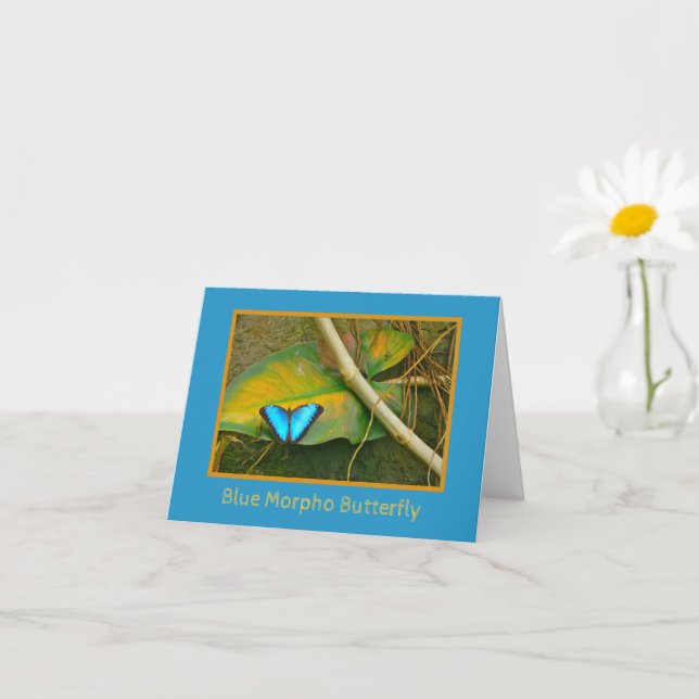 BLUE MORPHO BUTTERFLY #2  NOTECARD (Small Plant)