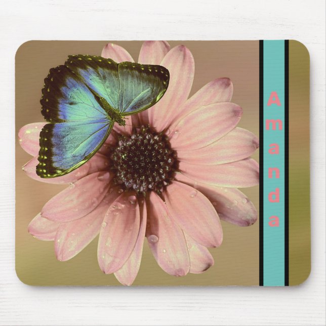 Blue Morpho Butterfly and Daisy Mouse Pad (Front)