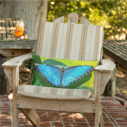 Blue Morpho Butterfly Floral Nature Art Lumbar Pillow