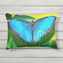 Blue Morpho Butterfly Floral Nature Art Outdoor Pillow