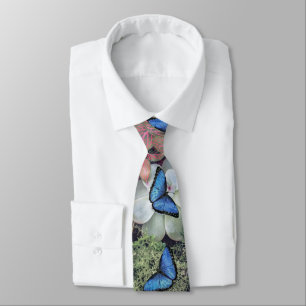 Blue Morpho Butterfly Floral Nature Art Tie